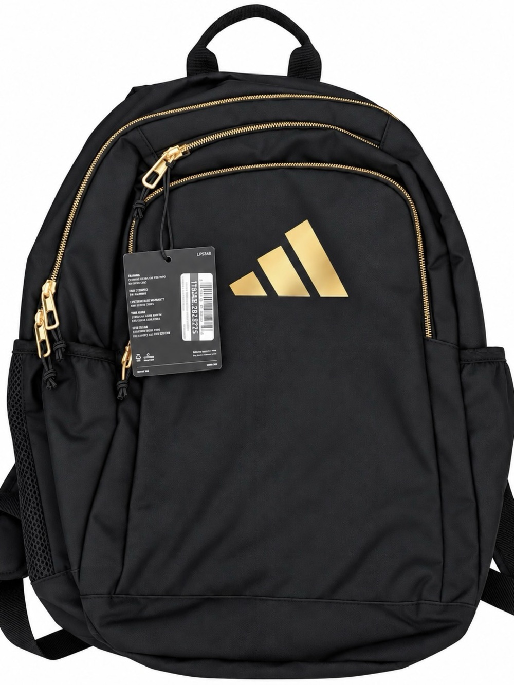 adidas Black Backpack with Gold Logo and Zippers